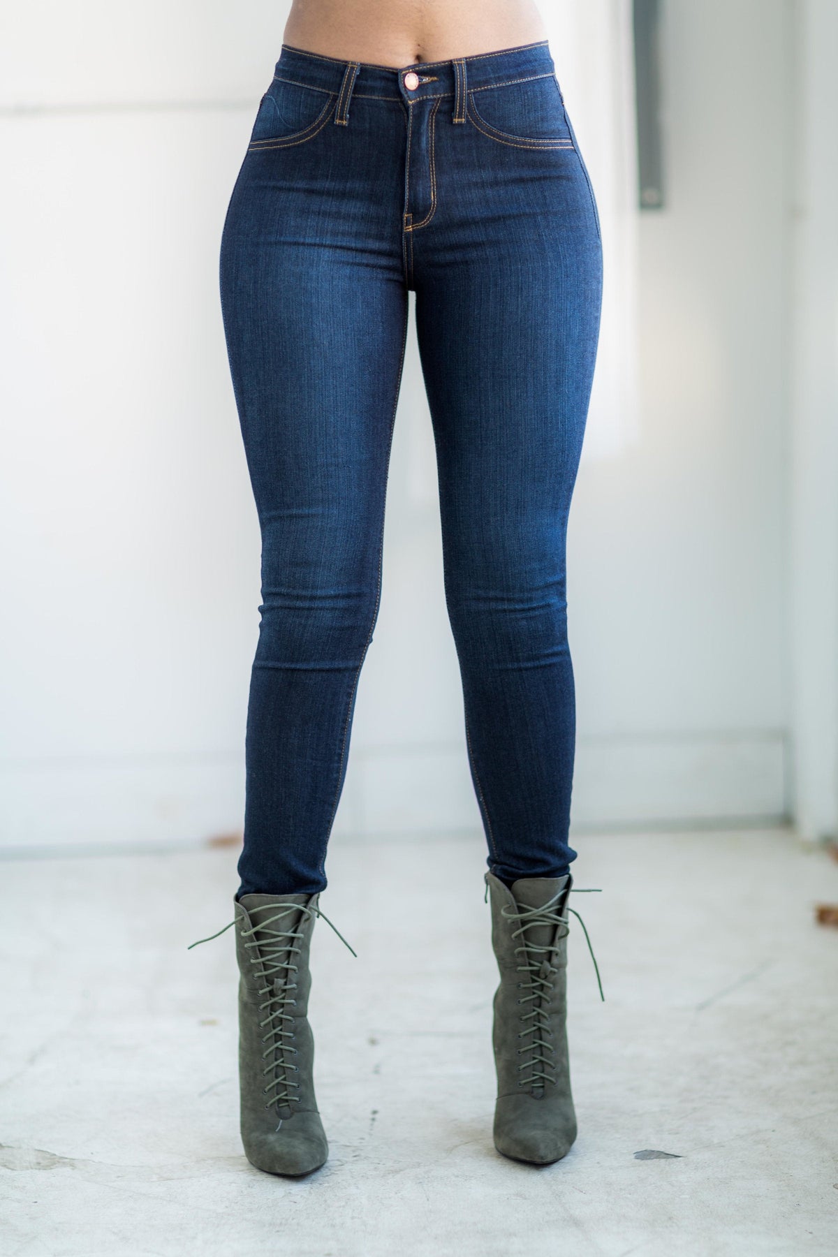 Skinny Dipping Mid Rise Jeans - Dark Wash - Swank A Posh