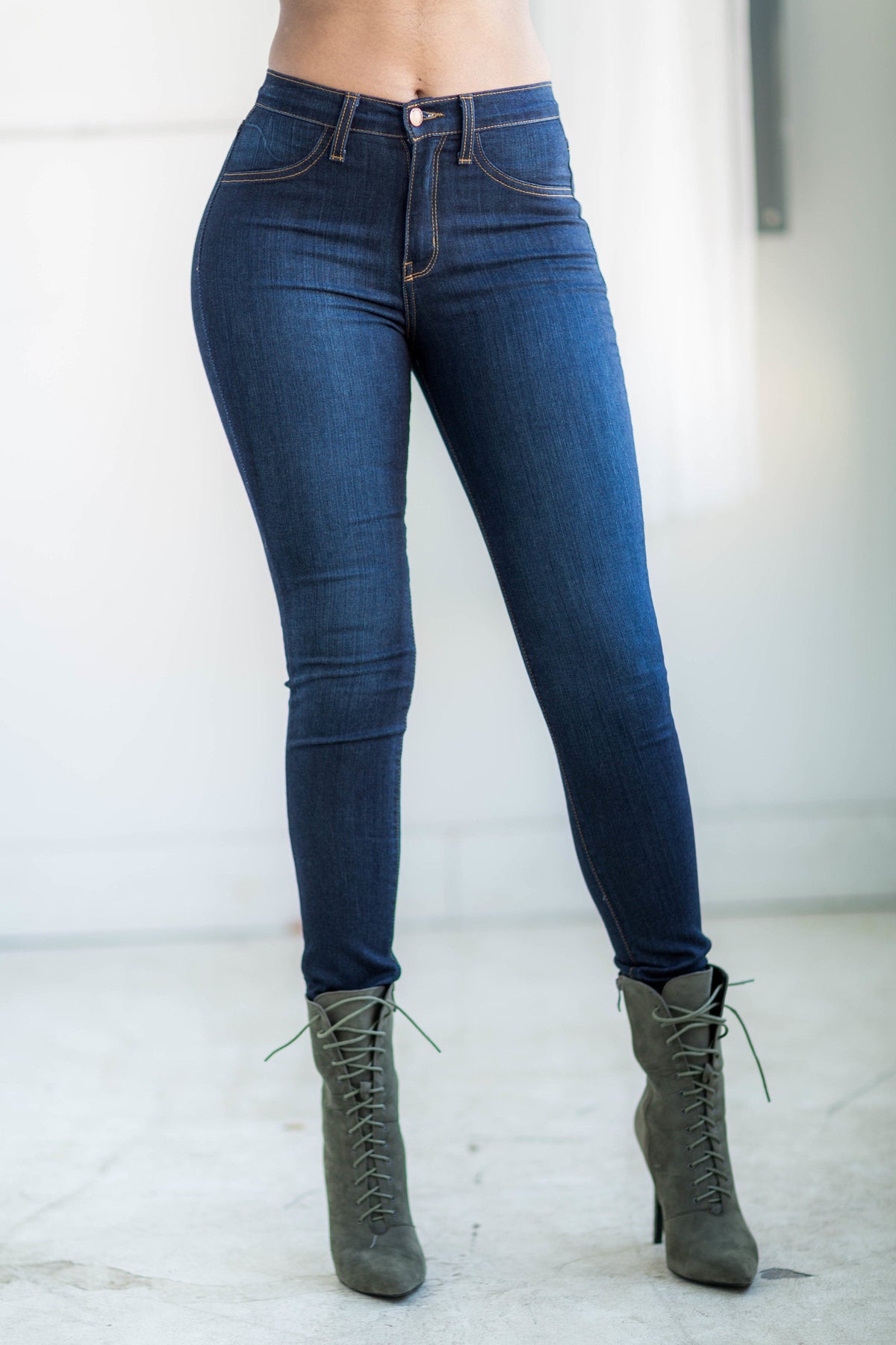 Skinny Dipping Mid Rise Jeans - Dark Wash - Swank A Posh