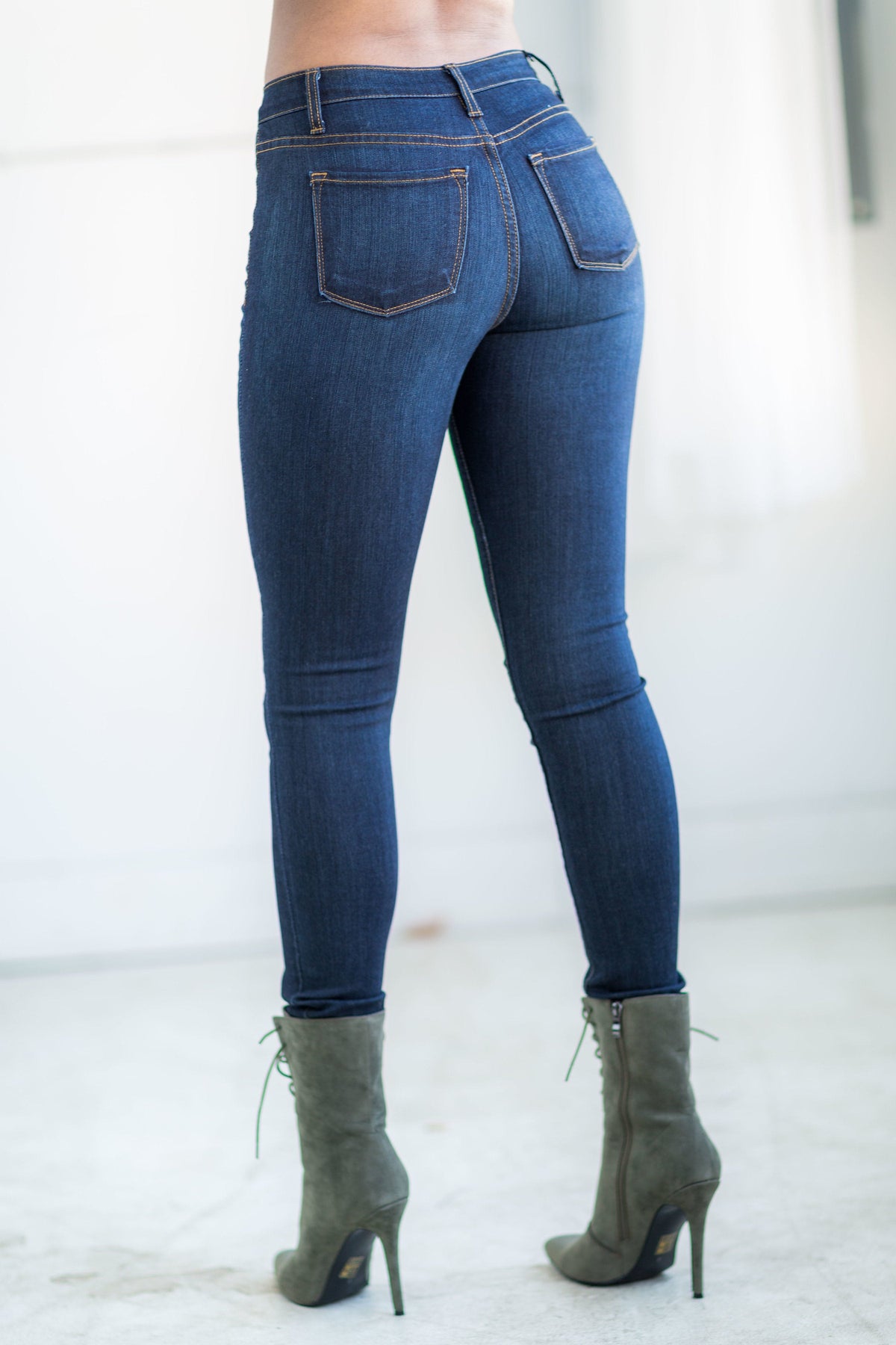 Skinny Dipping Mid Rise Jeans - Dark Wash - Swank A Posh