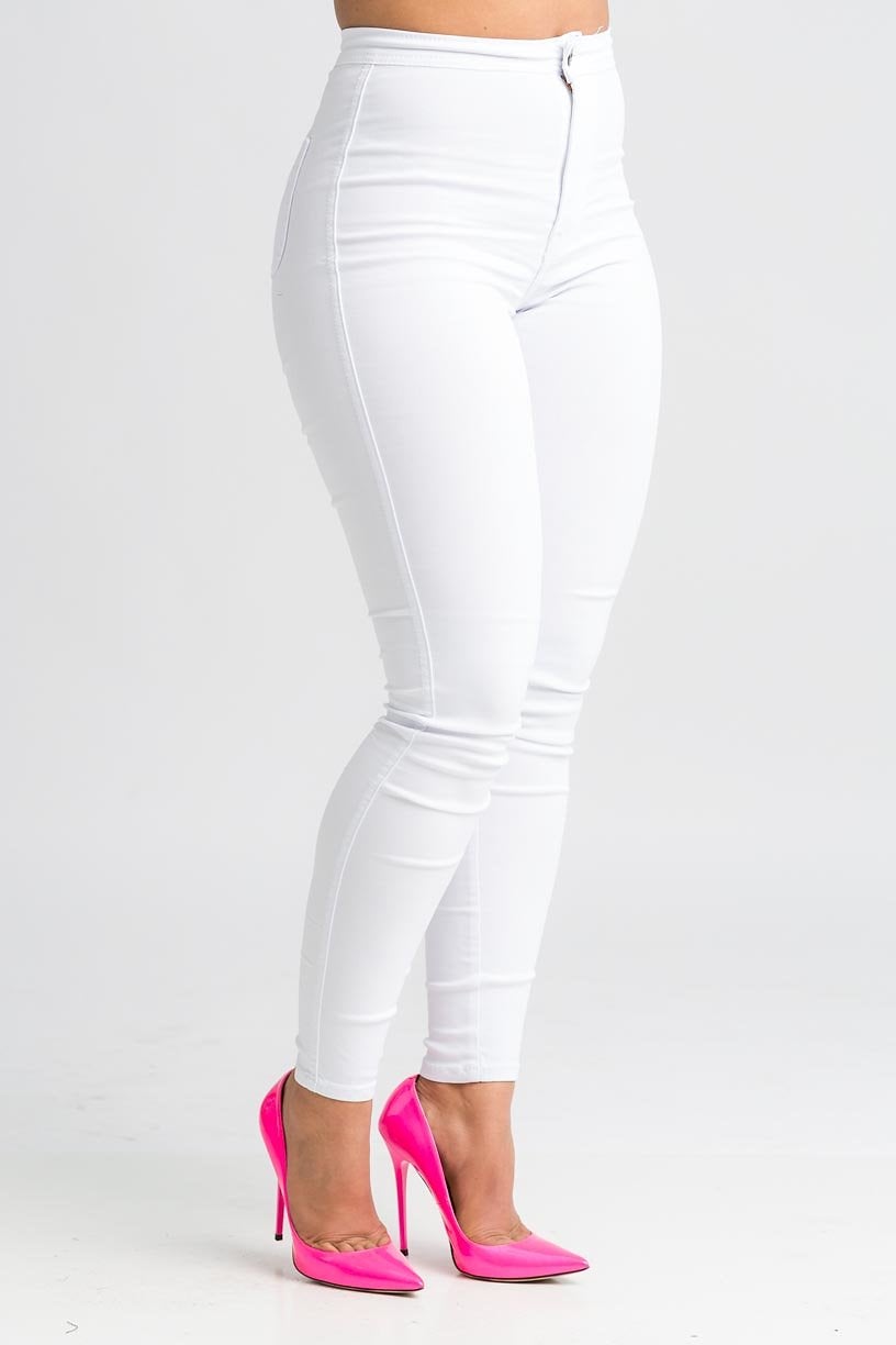 SuperGa High Waist Stretchy Jeans - White - Swank A Posh