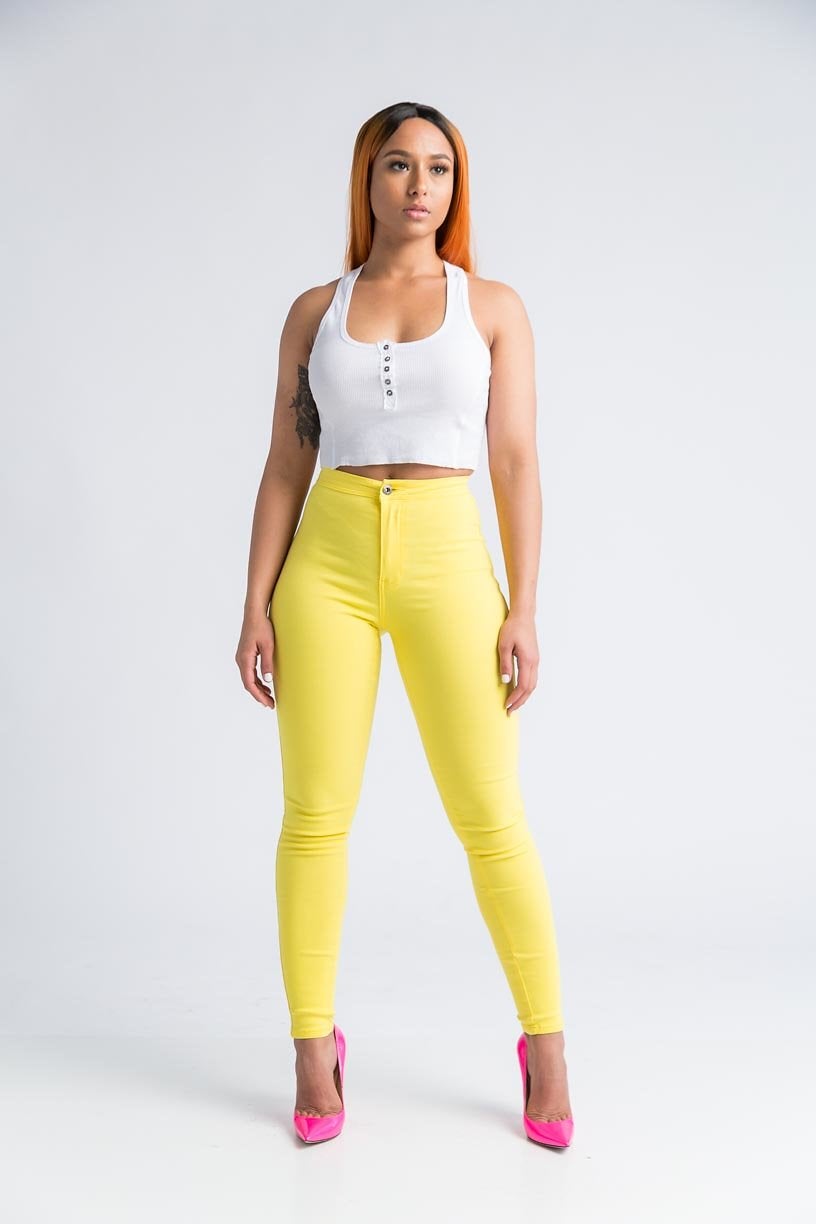 SuperGa High Waist Stretchy Jeans - Yellow - Swank A Posh