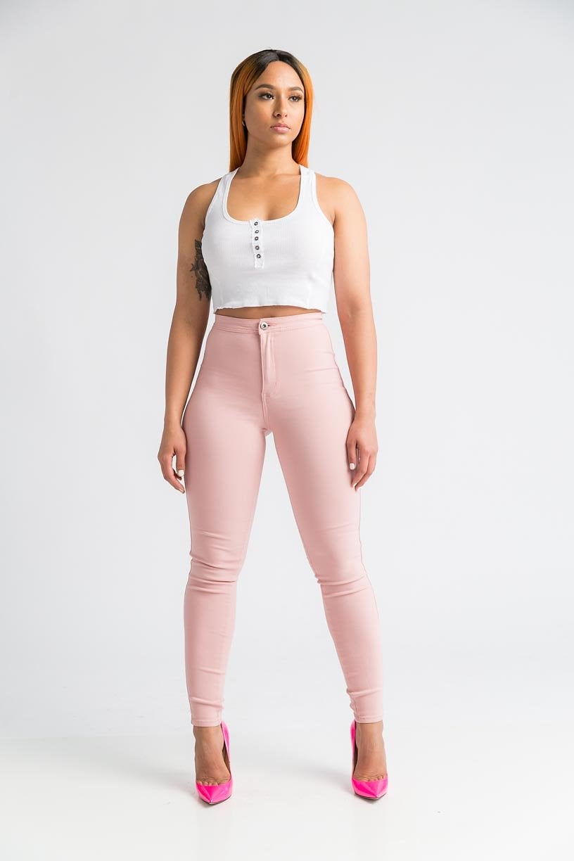 SuperGa High Waist Stretchy Jeans - Pink - Swank A Posh