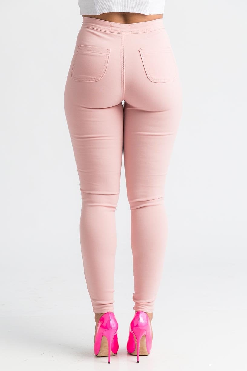 SuperGa High Waist Stretchy Jeans - Pink - Swank A Posh