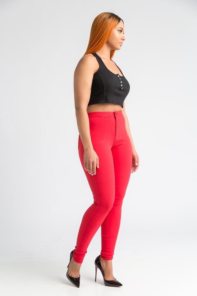 SuperGa High Waist Stretchy Jeans - Red - Swank A Posh