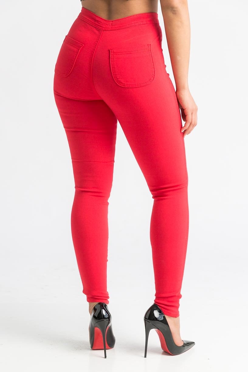 SuperGa High Waist Stretchy Jeans - Red - Swank A Posh
