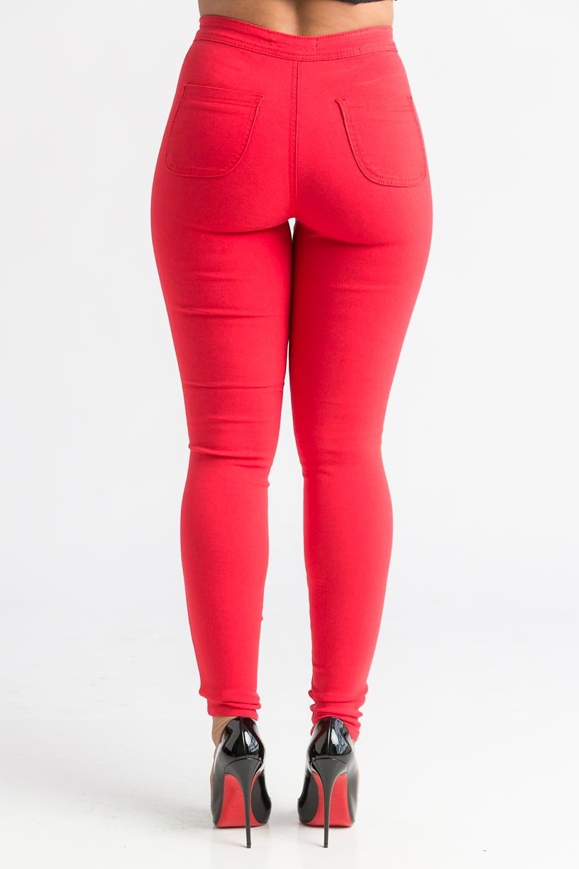 SuperGa High Waist Stretchy Jeans - Red - Swank A Posh