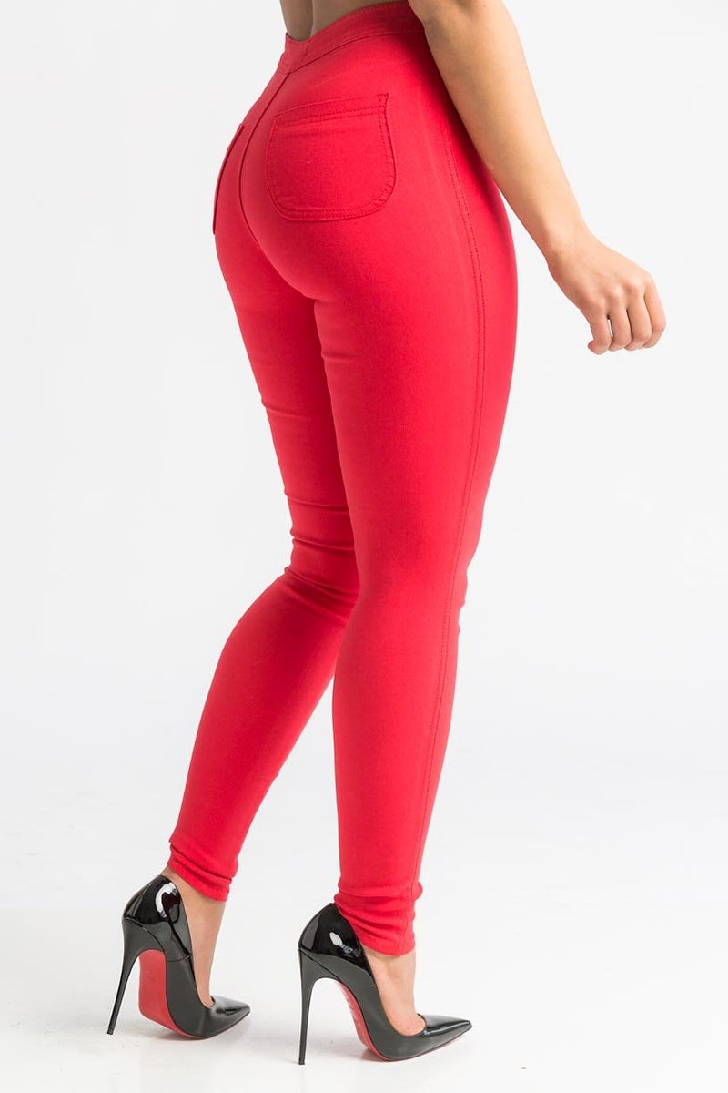 SuperGa High Waist Stretchy Jeans - Red