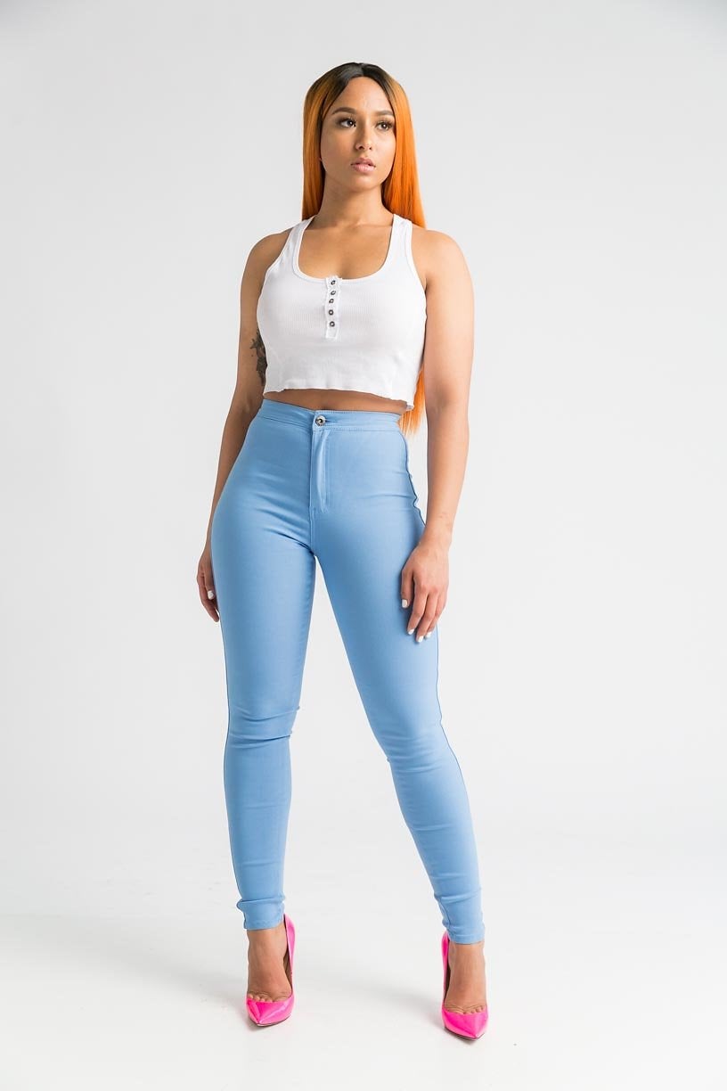 SuperGa High Waist Stretchy Jeans - Baby Blue - Swank A Posh