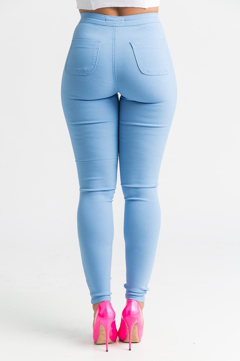 SuperGa High Waist Stretchy Jeans - Baby Blue - Swank A Posh