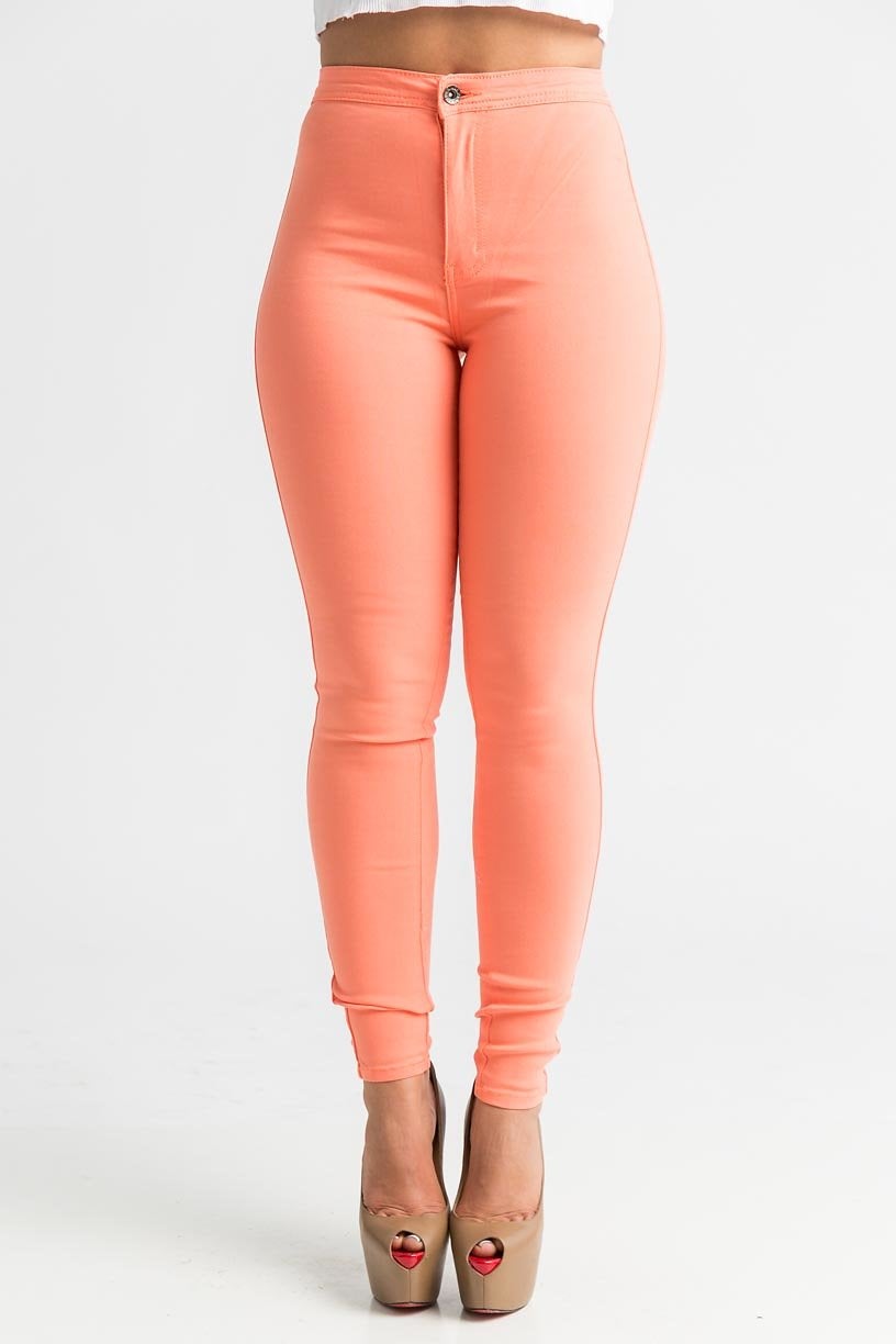 SuperGa High Waist Stretchy Jeans - Orange Sorbet - Swank A Posh