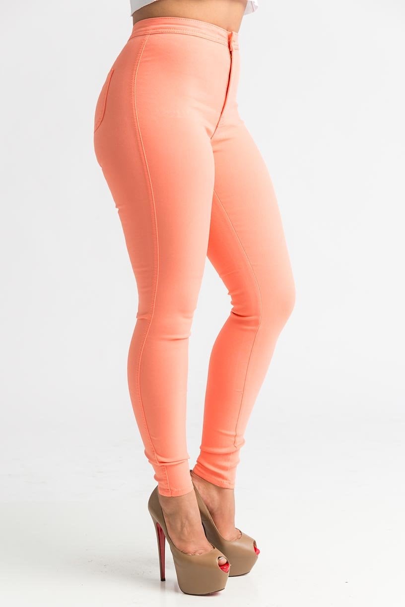 SuperGa High Waist Stretchy Jeans - Orange Sorbet - Swank A Posh