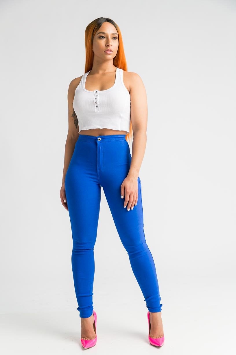 SuperGa High Waist Stretchy Jeans - Royal Blue - Swank A Posh