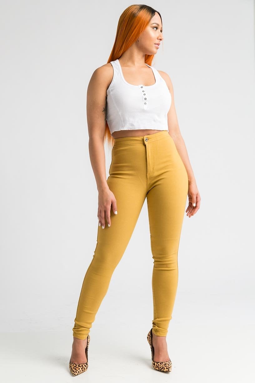 SuperGa High Waist Stretchy Jeans - Mustard - Swank A Posh