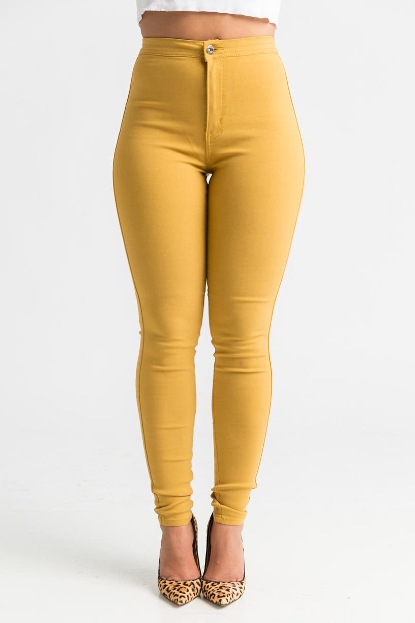 SuperGa High Waist Stretchy Jeans - Mustard - Swank A Posh