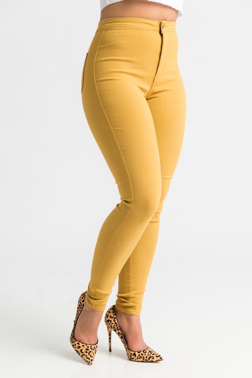 SuperGa High Waist Stretchy Jeans - Mustard - Swank A Posh