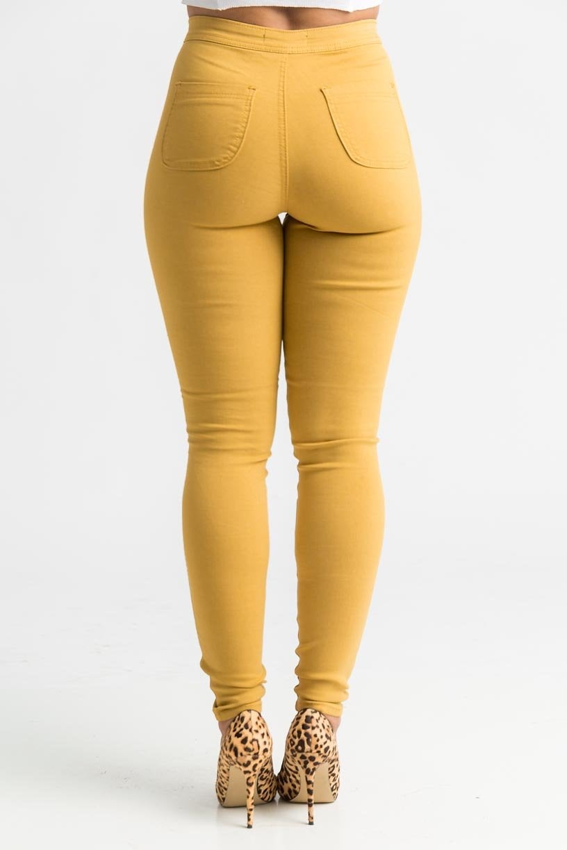 SuperGa High Waist Stretchy Jeans - Mustard - Swank A Posh