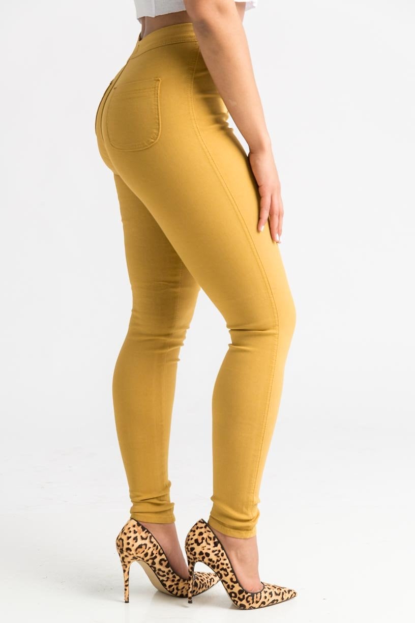 SuperGa High Waist Stretchy Jeans - Mustard - Swank A Posh