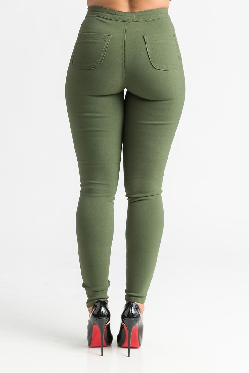 SuperGa High Waist Stretchy Jeans - Olive - Swank A Posh