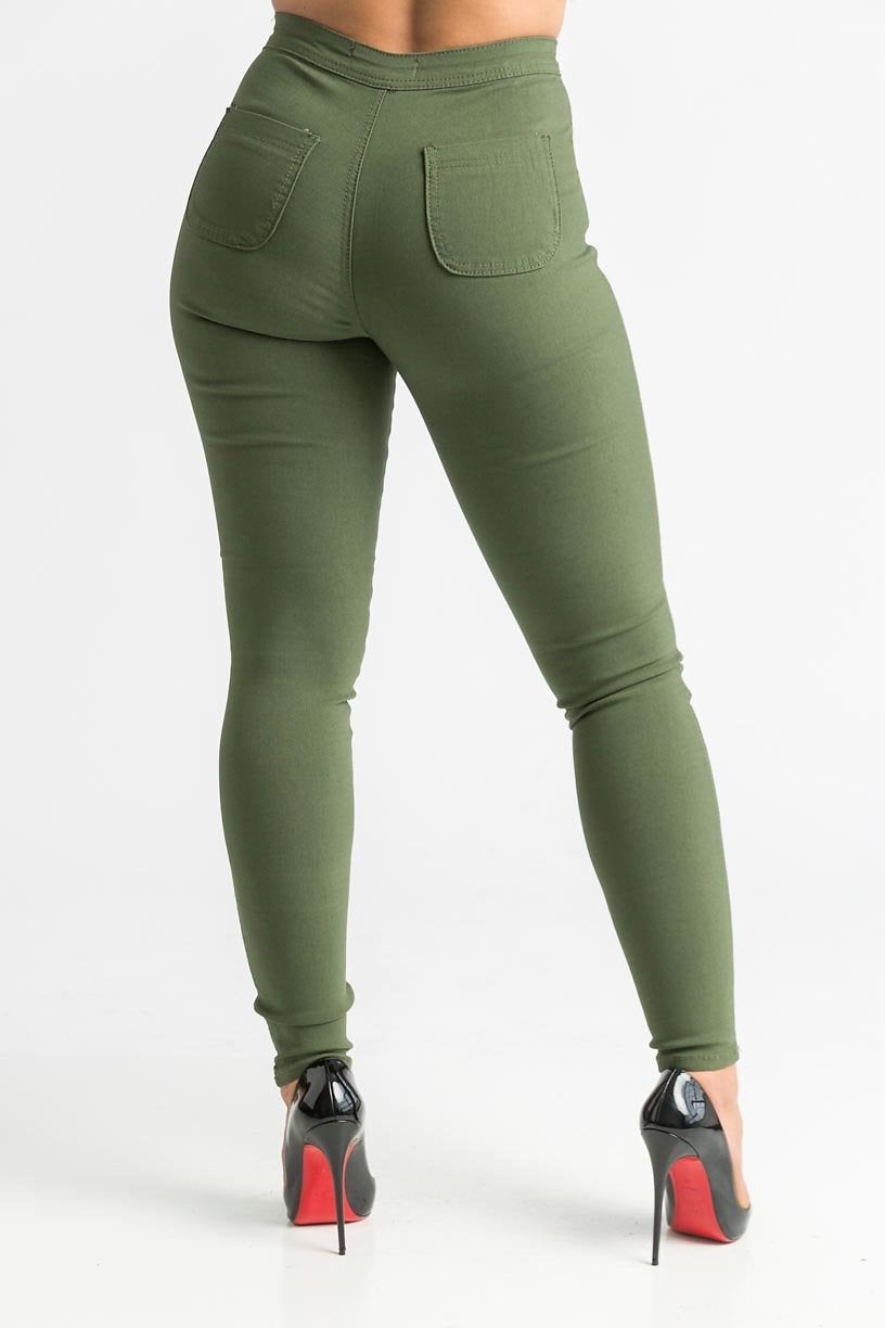 SuperGa High Waist Stretchy Jeans - Olive - Swank A Posh