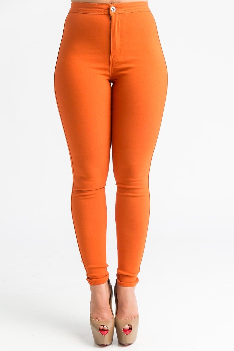 SuperGa High Waist Stretchy Jeans - Rust - Swank A Posh