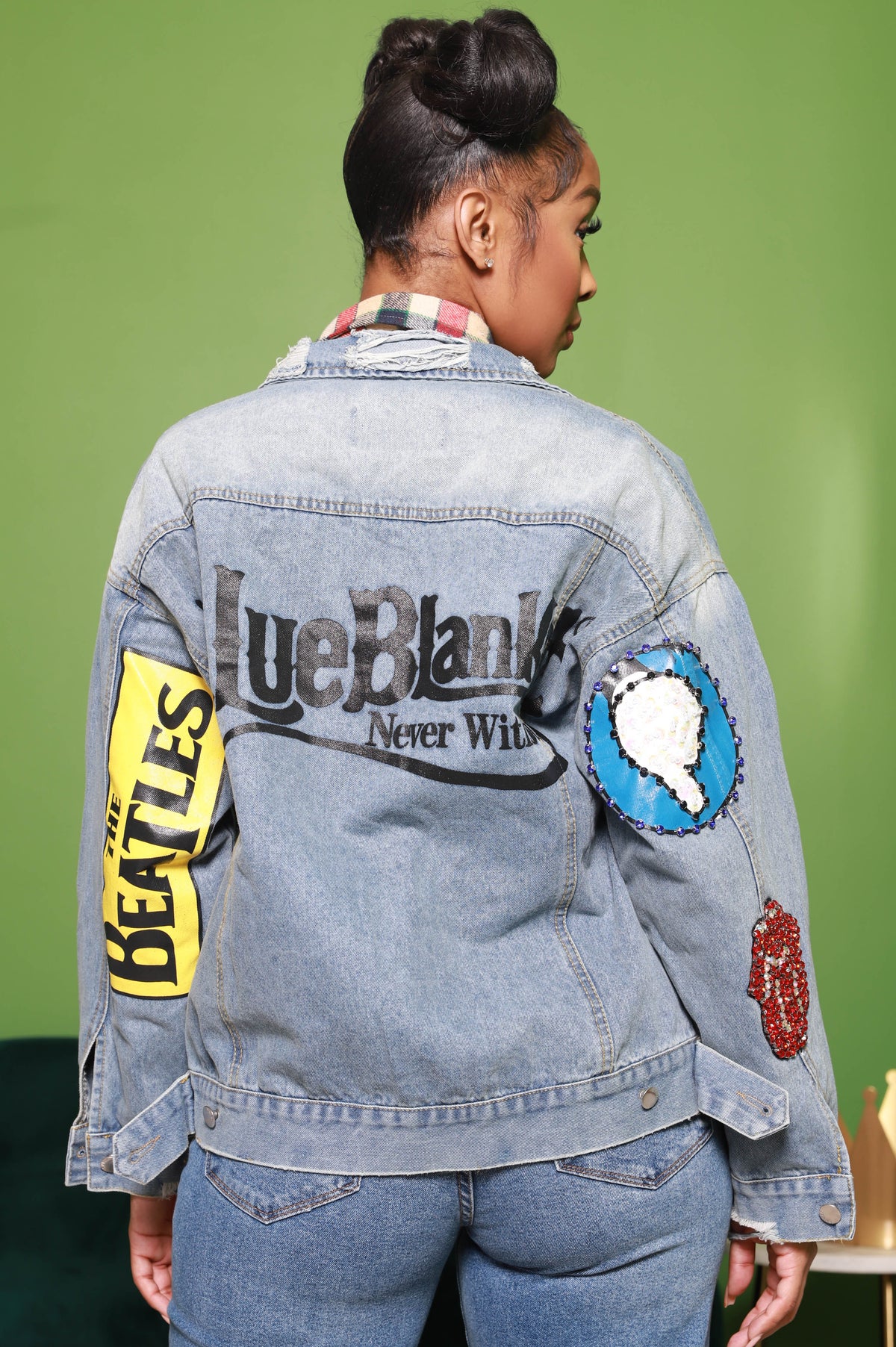 With The Band Denim Patchwork Jacket - Swank A Posh