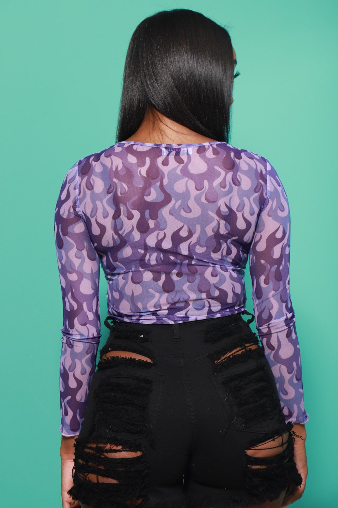 New Flame Printed Mesh Top - Purple - Swank A Posh