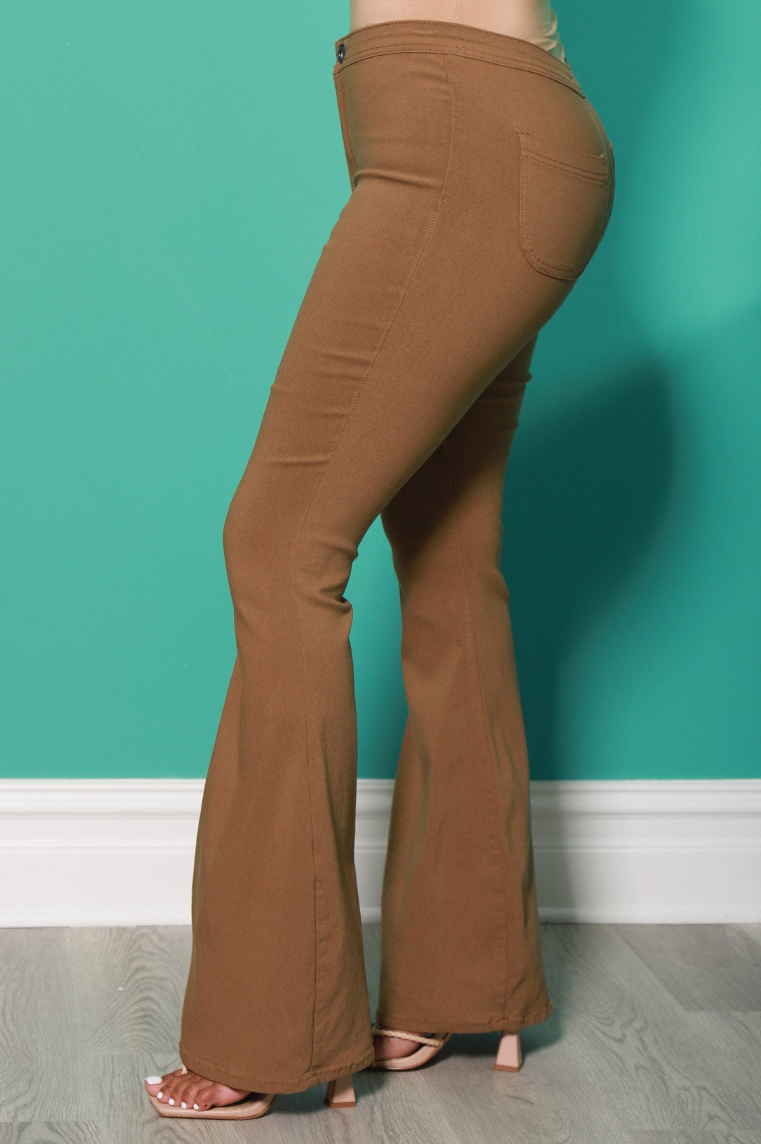 Major High Rise Flare Stretchy Jeans - Mocha - Swank A Posh