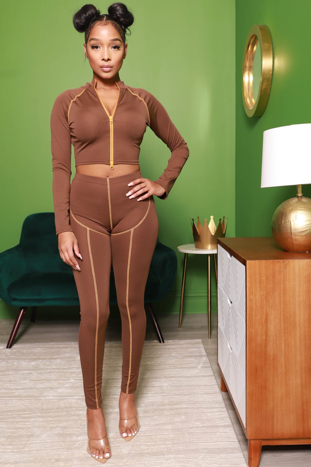 Act Up Cropped Athletic Set - Mocha - Swank A Posh