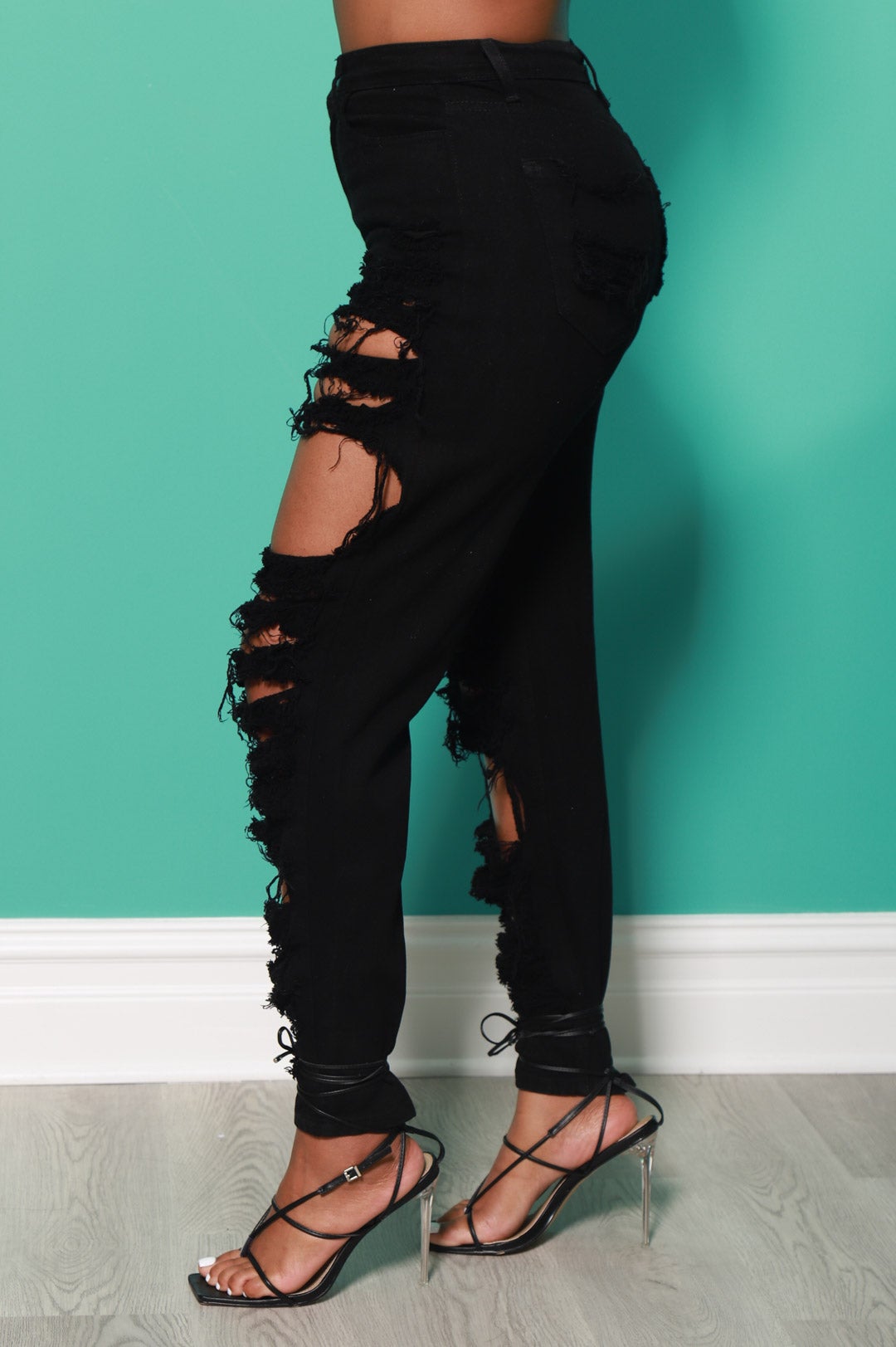 On The Outs Distressed High Rise Jeans - Black - Swank A Posh