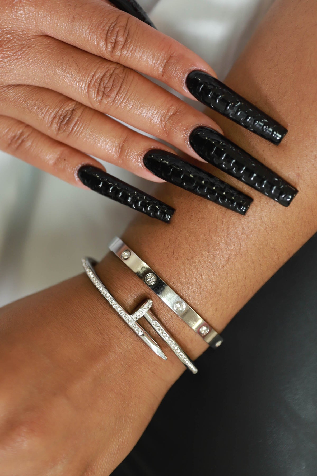 Spiked Rhinestone Embellished Nail Cuff Bracelet- Silver - Swank A Posh