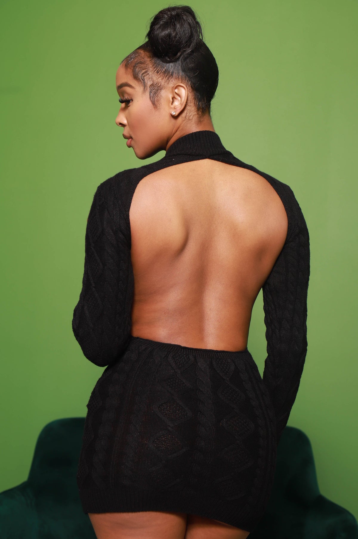 Falling For You Open Back Sweater Dress - Black - Swank A Posh