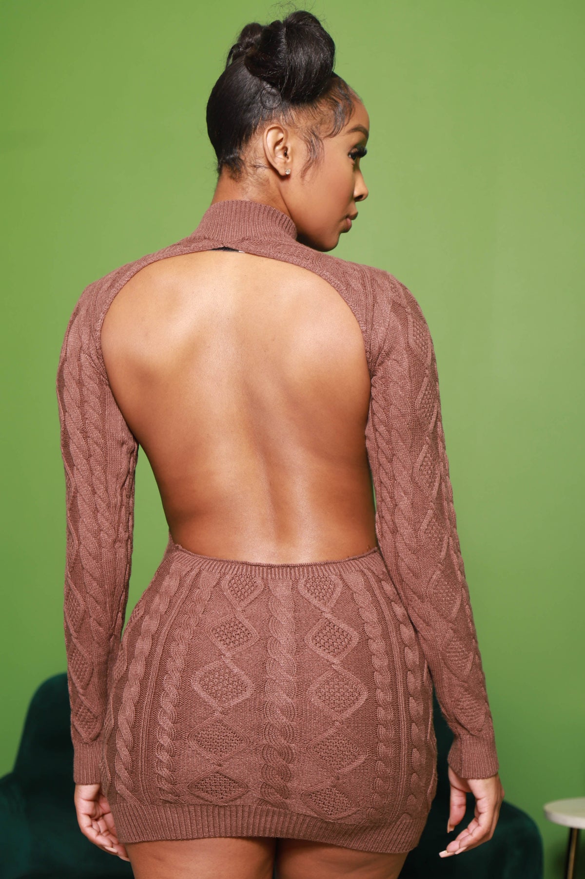 Falling For You Open Back Sweater Dress - Chocolate - Swank A Posh