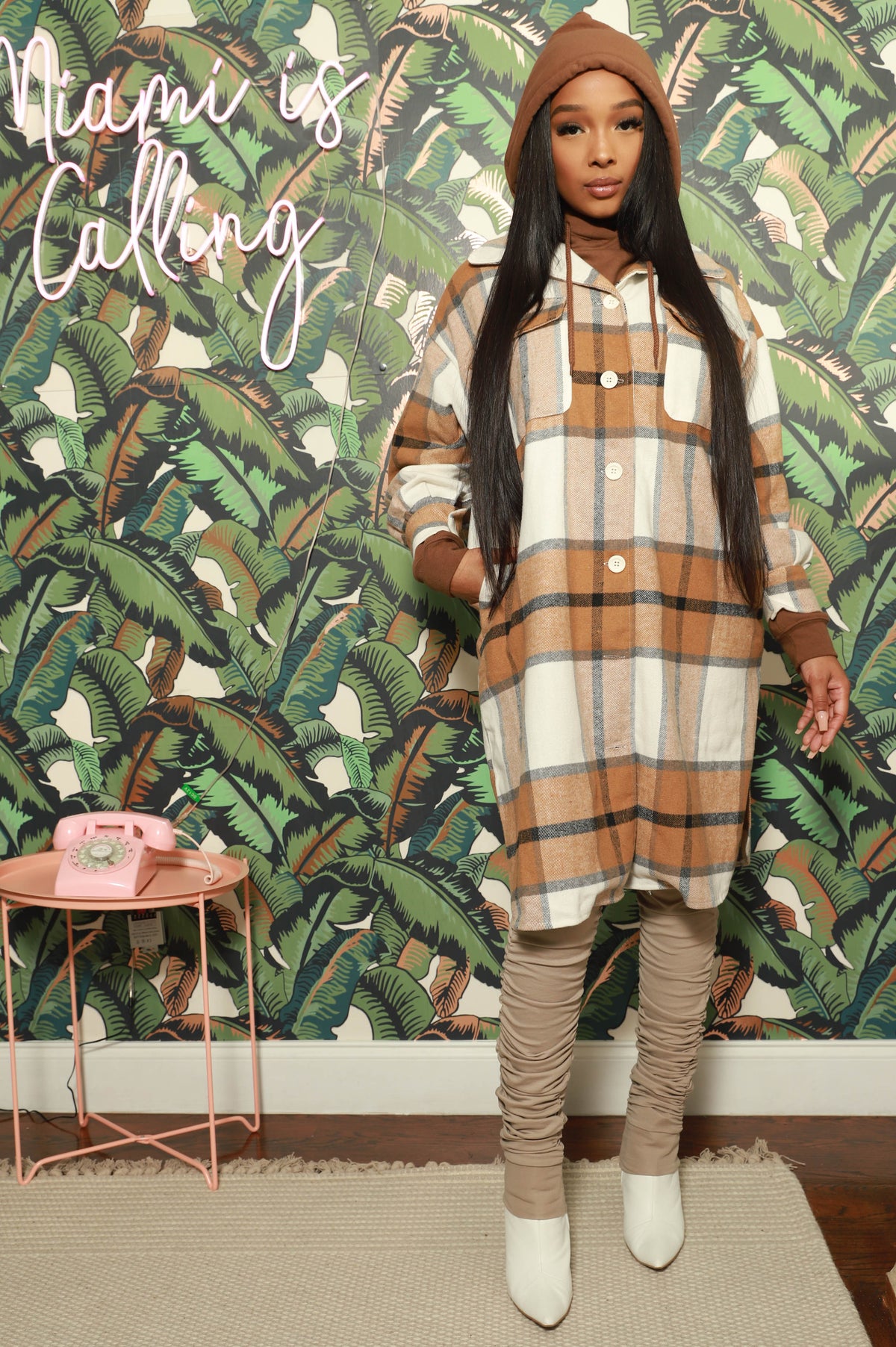 Stick With Me Oversized Flannel Coat - Taupe