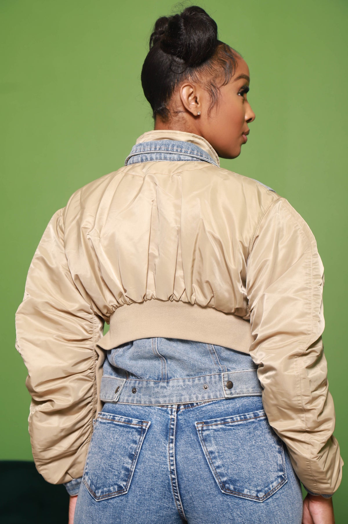 No Issue Contrast Denim Jacket - Khaki - Swank A Posh