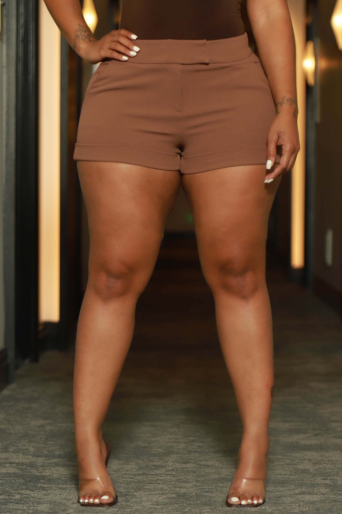 On The Brink High Waist Stretchy Shorts - Mocha - Swank A Posh