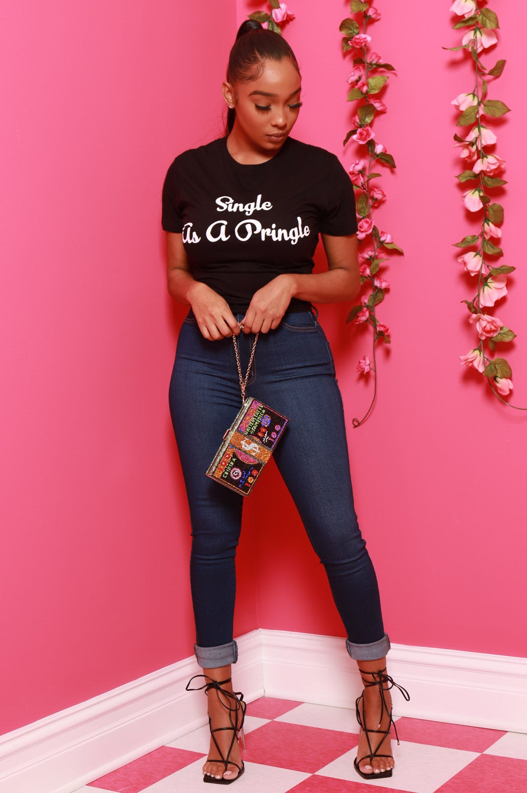 Single As A Pringle Printed T-Shirt - Black - Swank A Posh