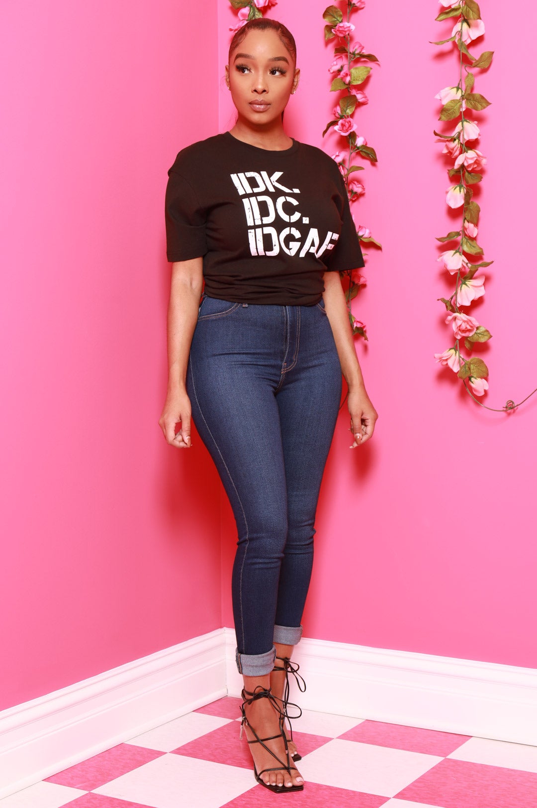 IDK, IDC Print T-Shirt - Black/White - Swank A Posh