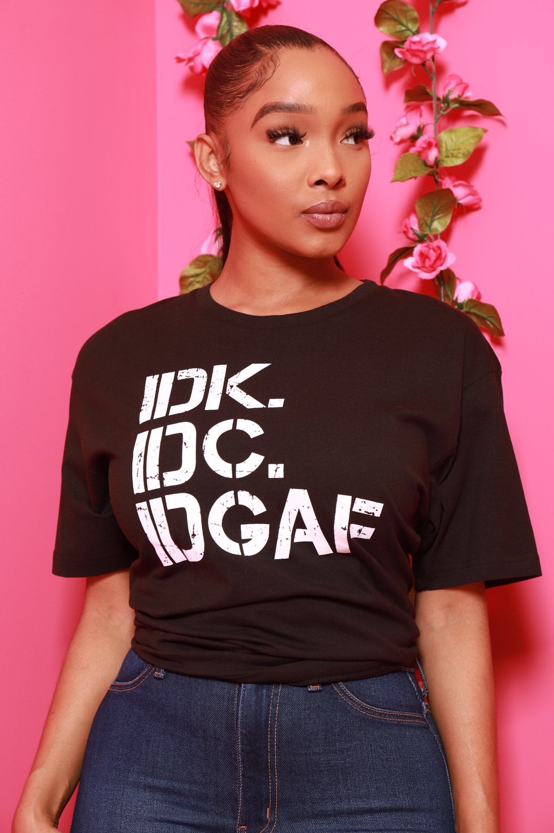 IDK, IDC Print T-Shirt - Black/White - Swank A Posh