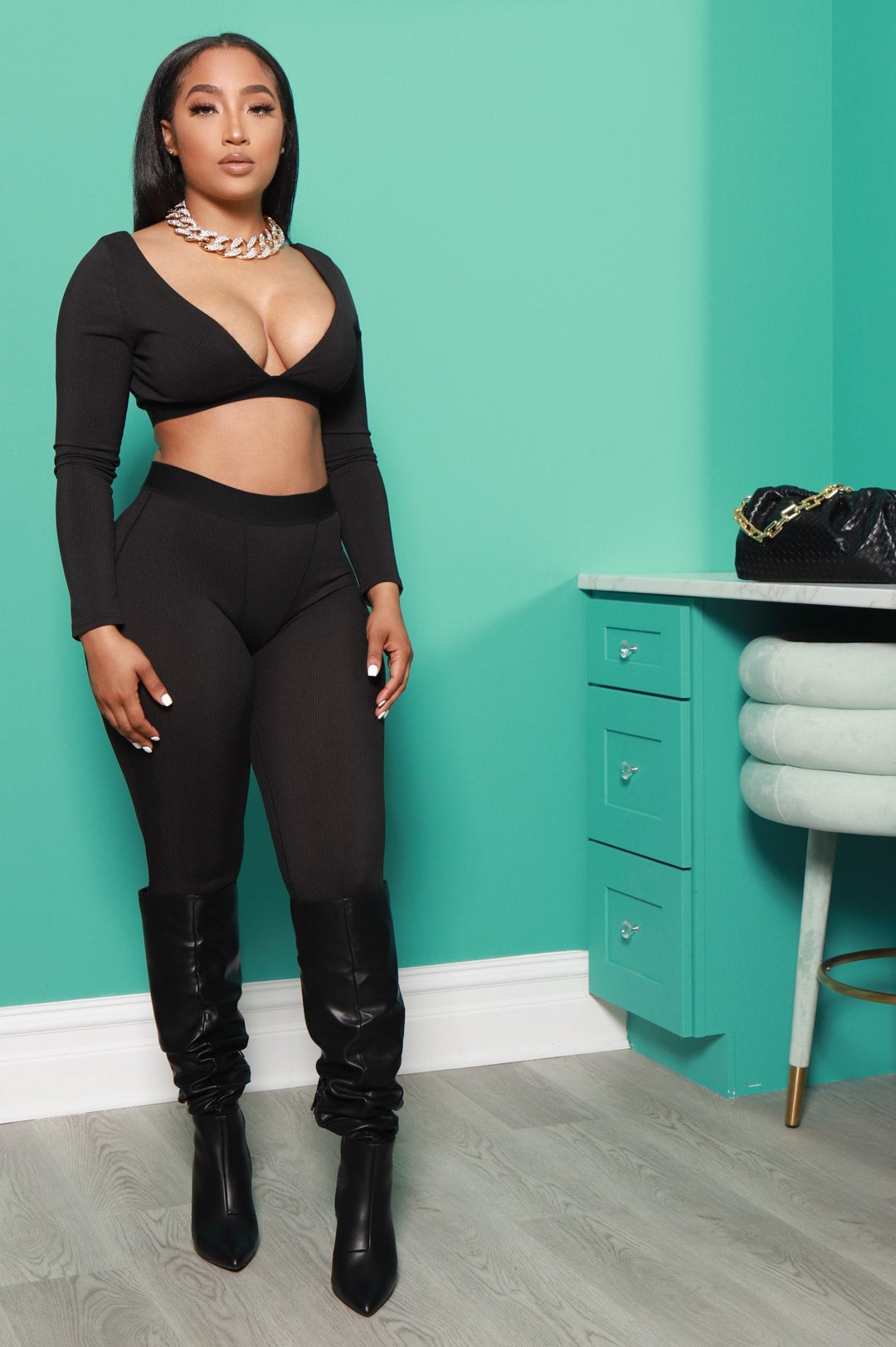 Don't Be Salty Ribbed Pants Set - Black - Swank A Posh