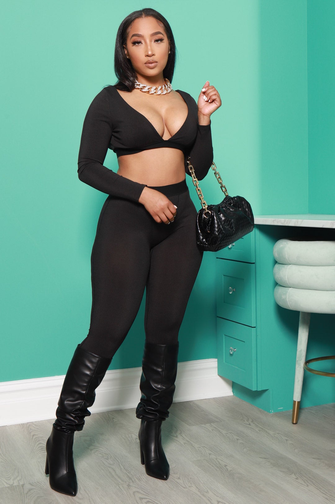 Don't Be Salty Ribbed Pants Set - Black - Swank A Posh