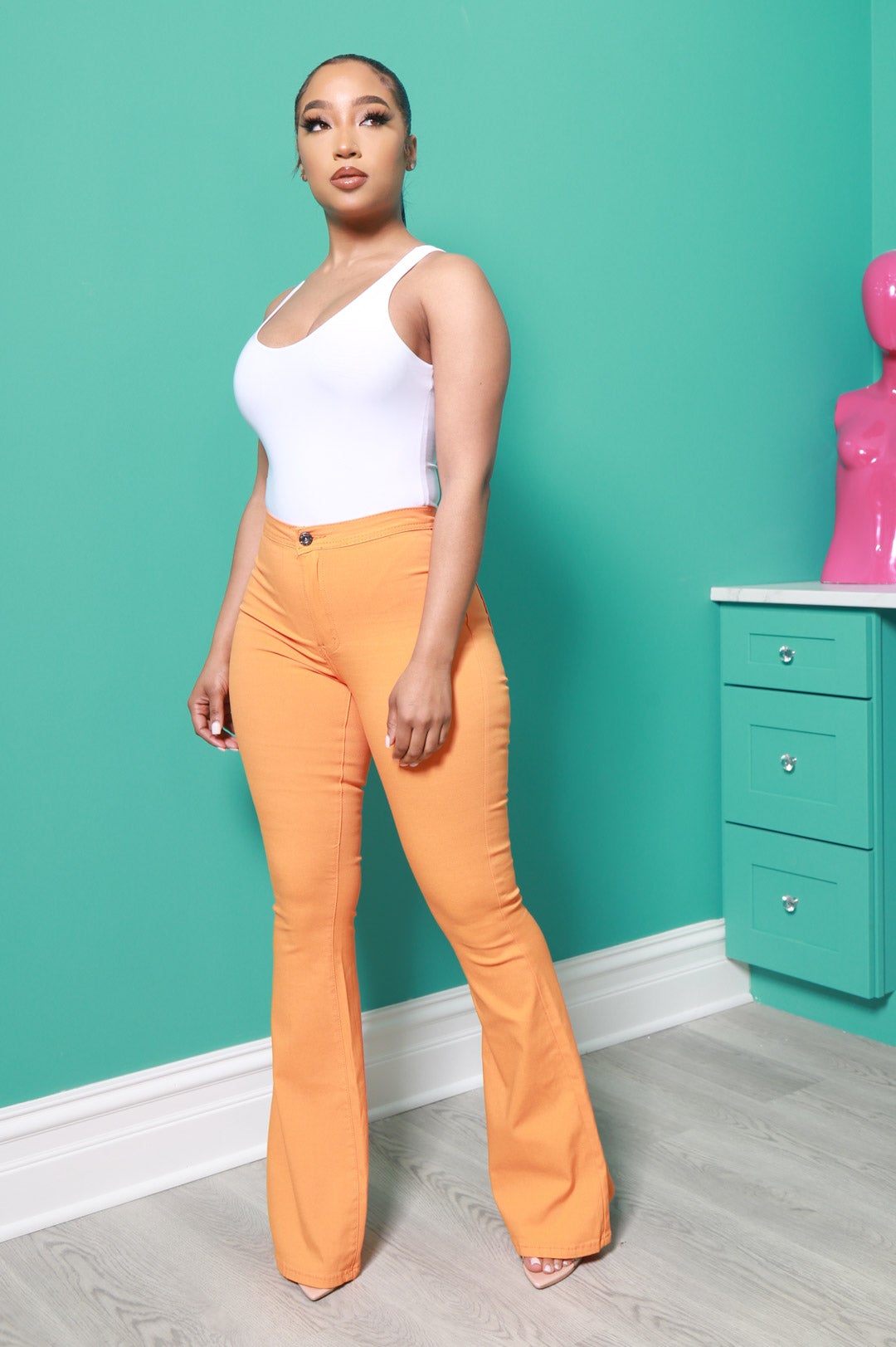 Major High Rise Flare Stretchy Jeans - Orange - Swank A Posh