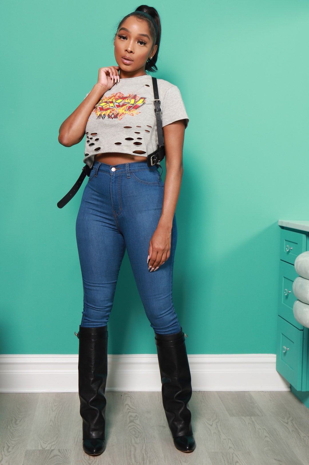 On Strike High Rise Jeans - Mid Wash - Swank A Posh