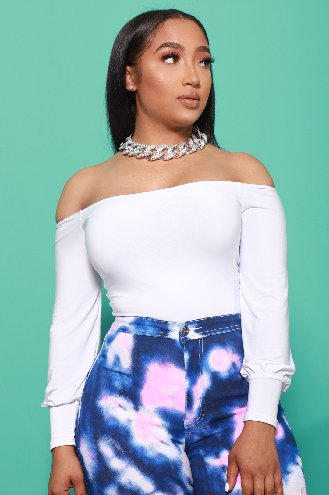 Hazy Off The Shoulder Bodysuit - White - Swank A Posh