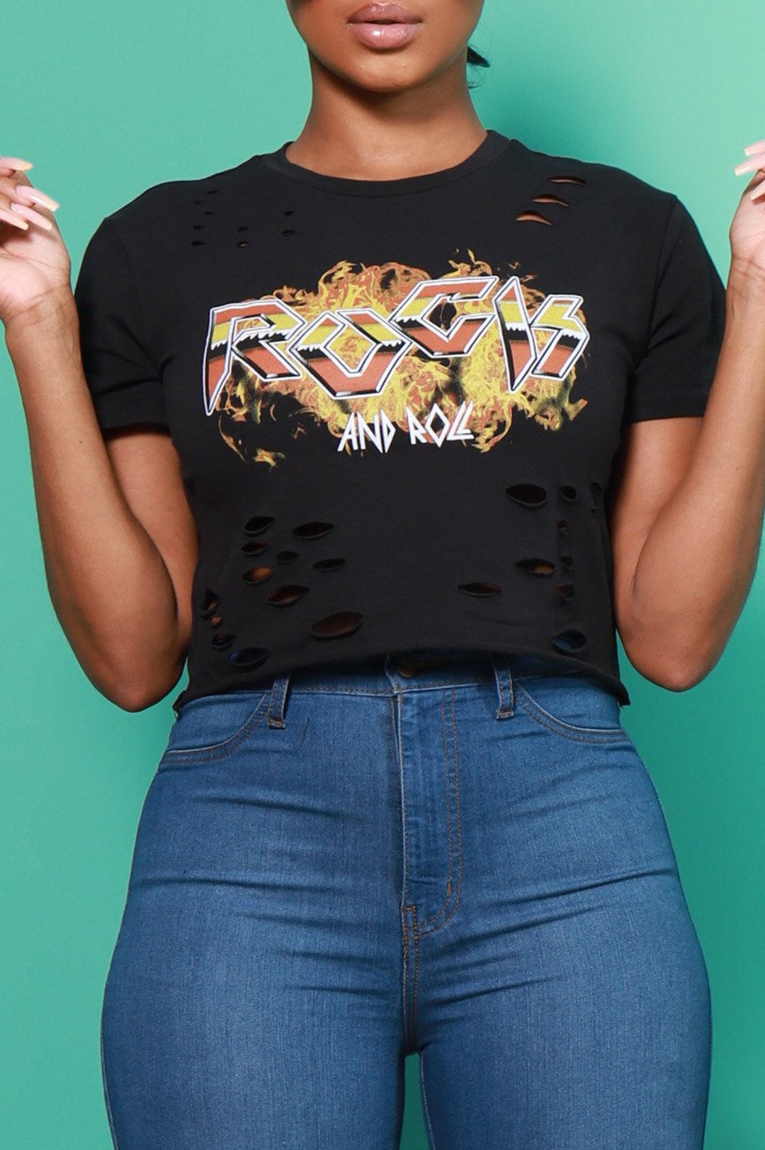 Rock And Roll Graphic T-Shirt - Black - Swank A Posh