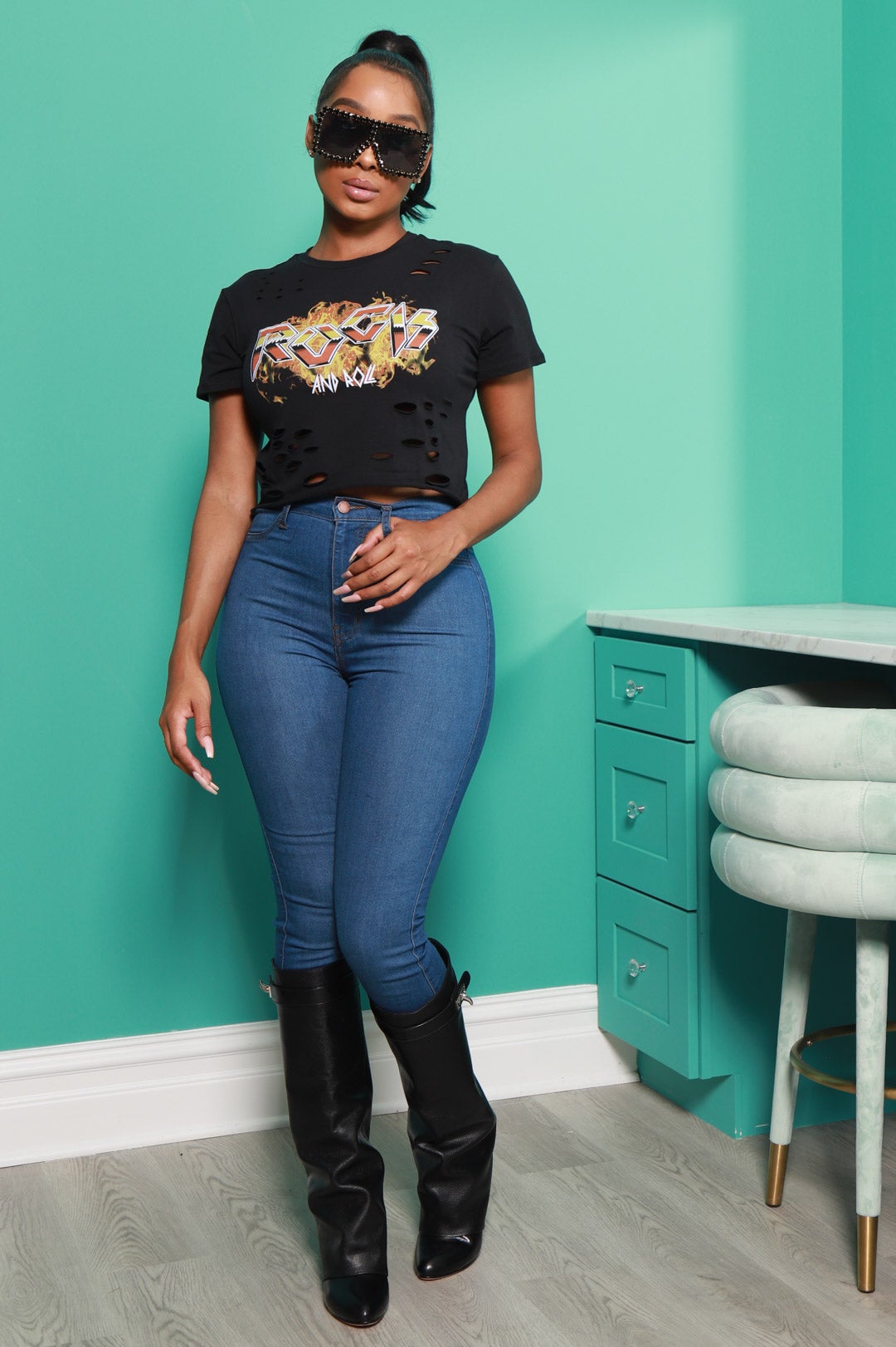 On Strike High Rise Jeans - Mid Wash - Swank A Posh