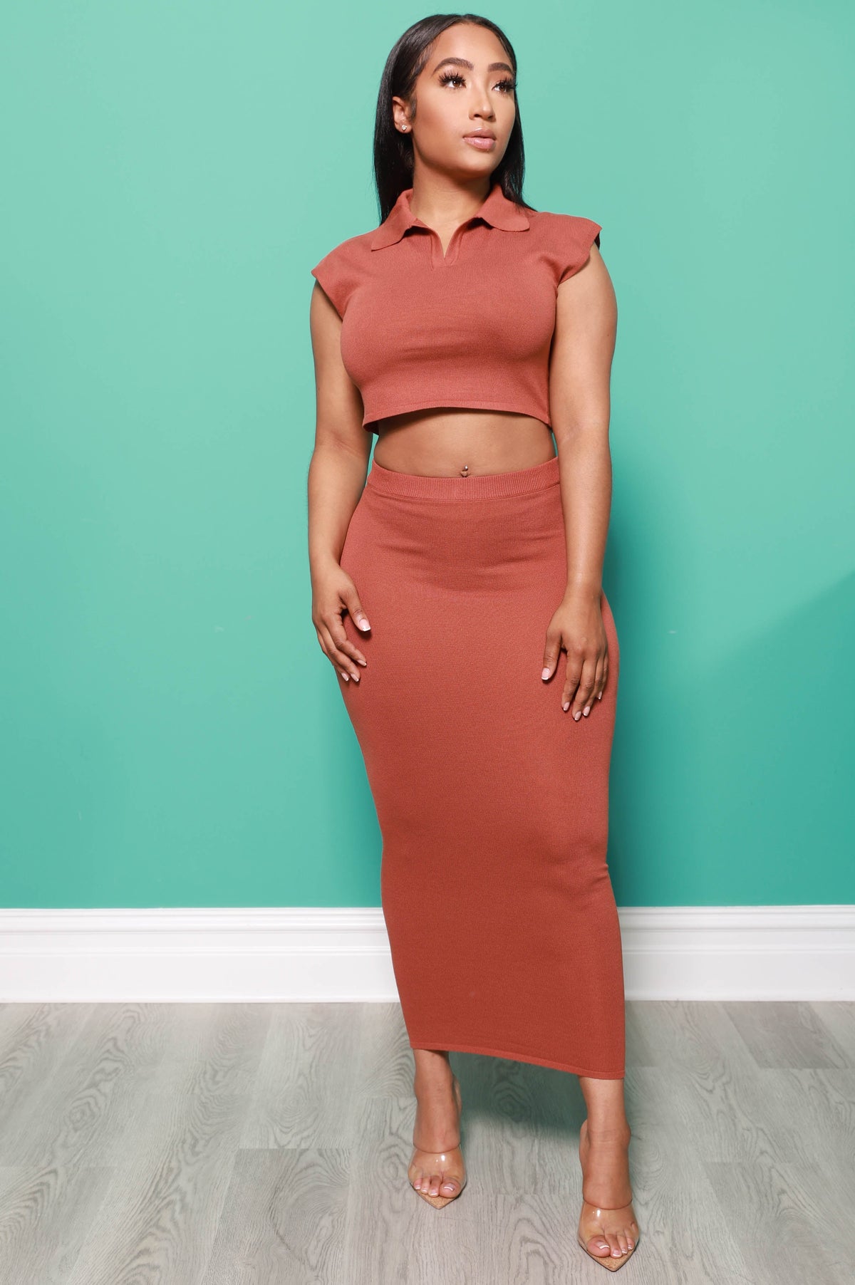 Weekend Vibes Maxi Skirt Set - Brown - Swank A Posh