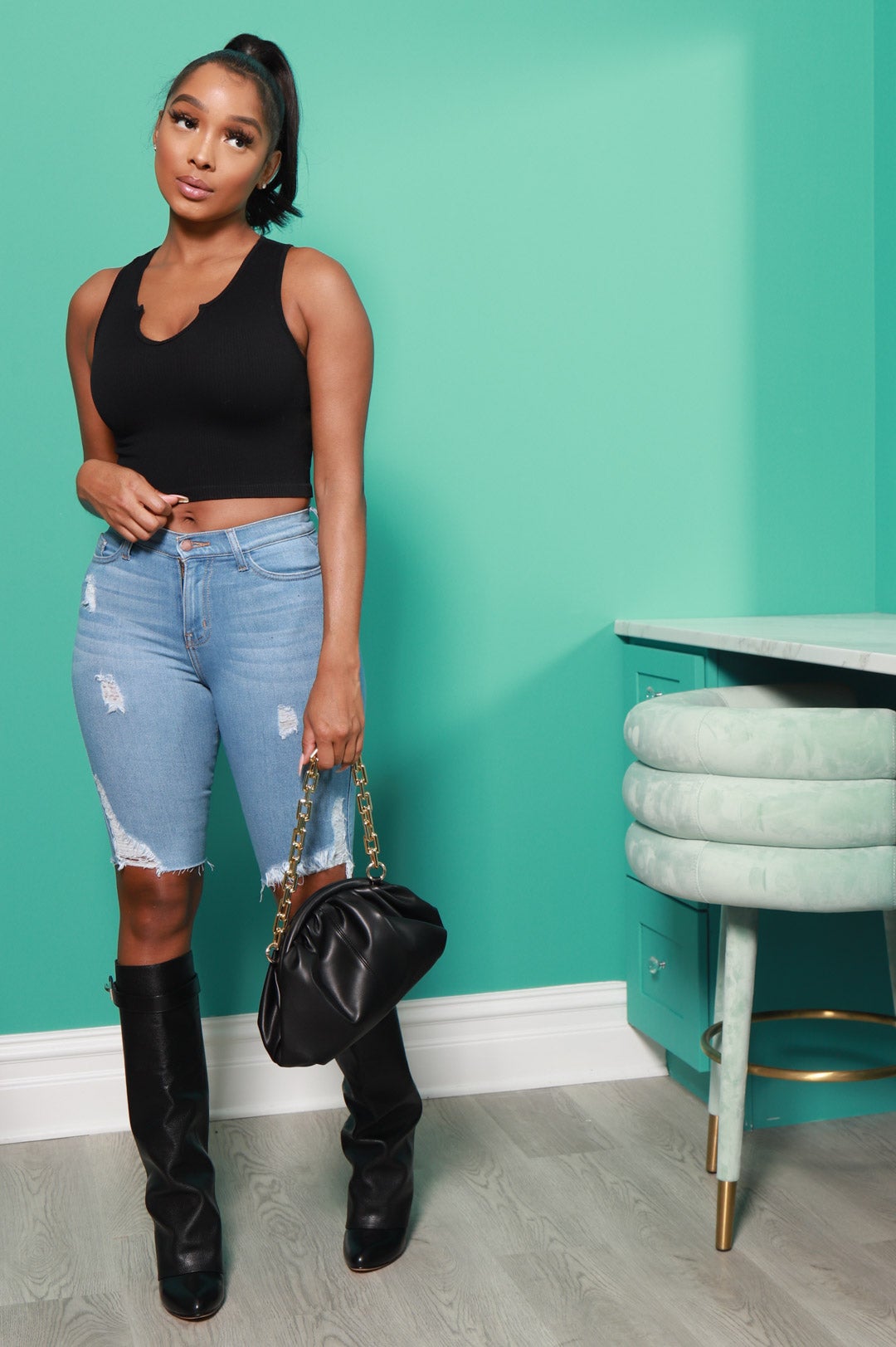 True Story Distressed Denim Bermuda Shorts - Light Wash - Swank A Posh