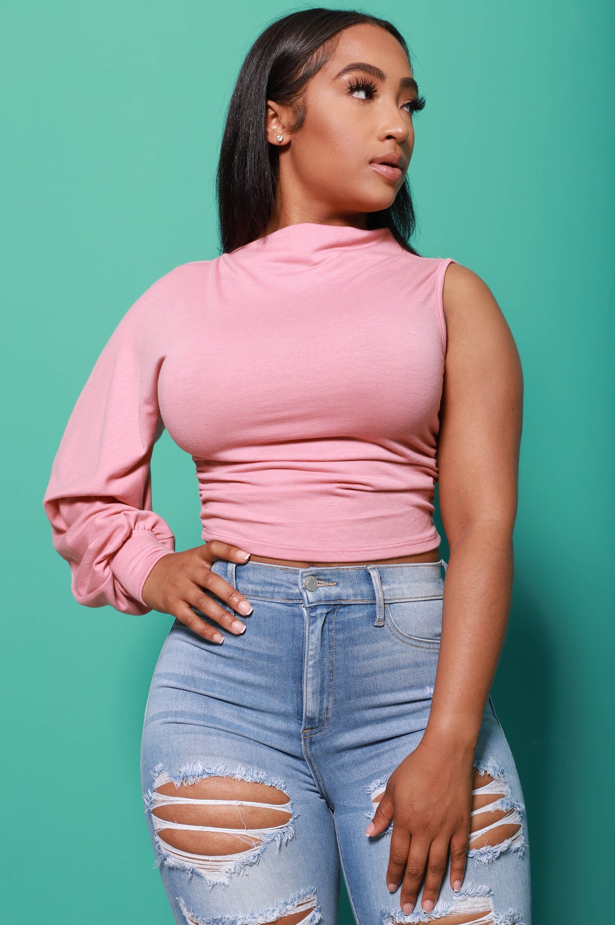 Hard Body One Shoulder Crop Top - Blush - Swank A Posh