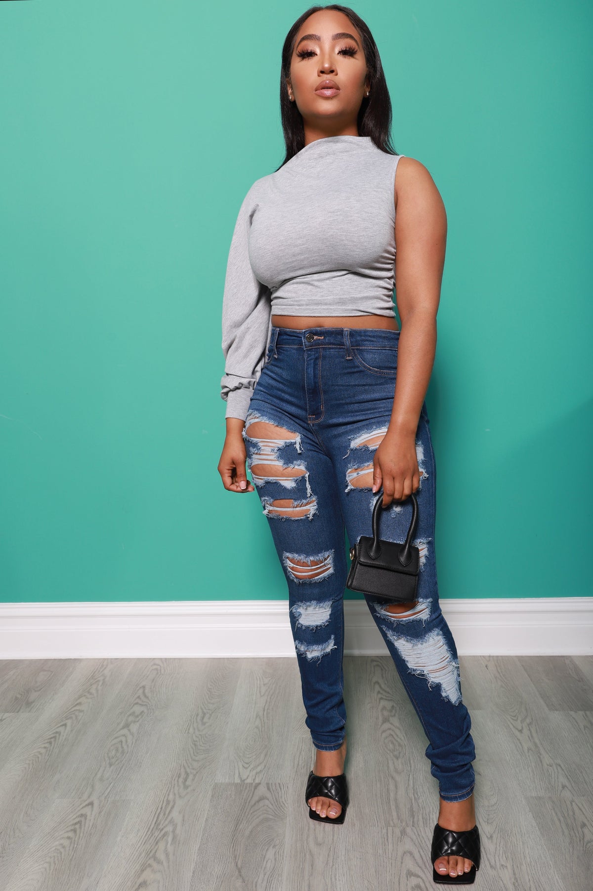 Hard Body One Shoulder Crop Top - Heather Grey - Swank A Posh