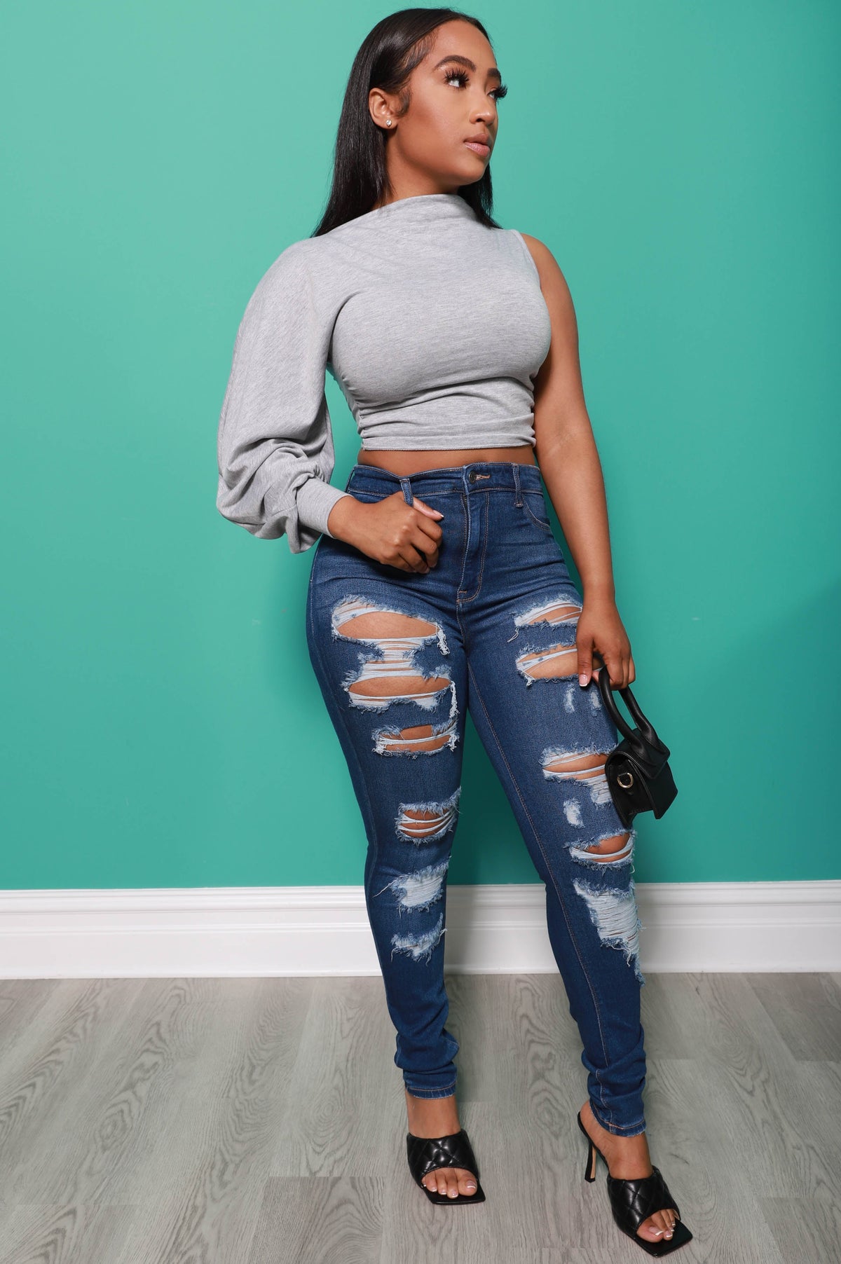 Hard Body One Shoulder Crop Top - Heather Grey - Swank A Posh